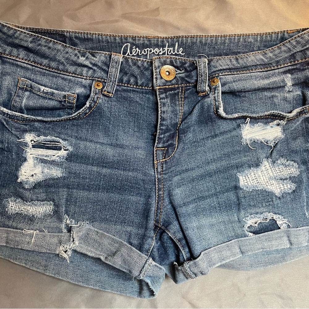 Aeropostale Women's Blue Denim Distressed Shorts